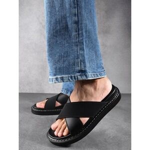 Ancient Greek Sandals Zeus+Dione Flat Sandals Size 38 Black Leather Criss Cross